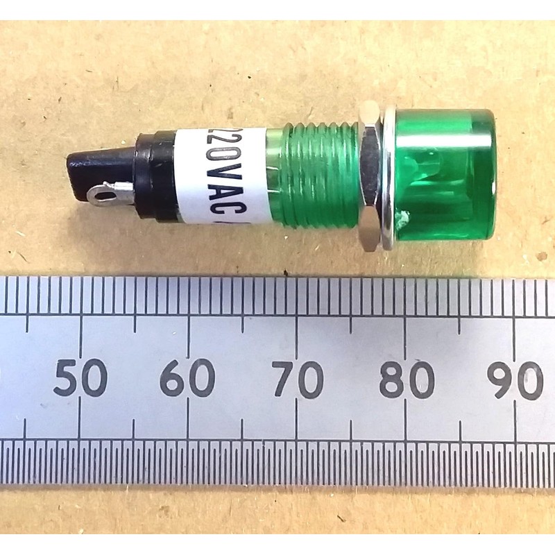 12mm Round Neon Panel Indicator Light 220-250 VAC Mains (GREEN)