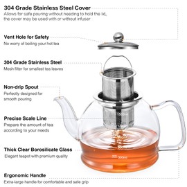 STNTUS Glass Teapot, 52 oz / 1500 ml for Loose Tea, Glass Teapot with Infusers for Loose Tea, Tea Pot for Stove, Teapot with Stainless Steel Strainer, Teapot for 4-6 Cups
