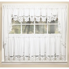 Today's Curtain Imperial Classic Drawn Cutwork Window Tier, 24-Inch, White