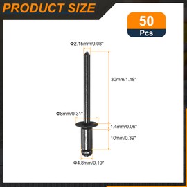 sourcing map 50Pcs 5/32"x3/8" Aluminum Countersunk Blind Rivet, Open-End Type Blind Rivets for DIY, Sheet Metal, Automotive Repairs, Furniture, Boat, and Duct Work (Black)