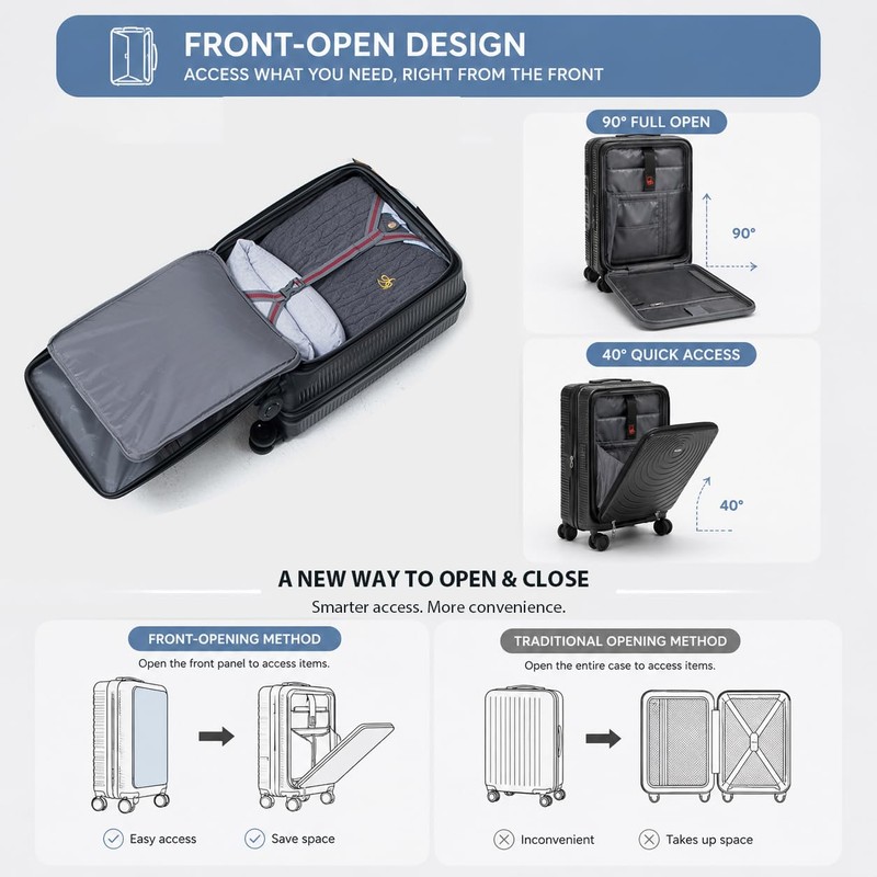 CONCEPTEN 21'' Expandable Suitcase Set,PP Carry on Luggage Sets with