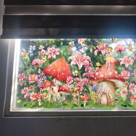 LOONELO Spring Summer Window Stickers, Wildflowers Lily Floral Butterfly Window Clings, Double-Sided Mushroom Natural Flower Glass Door Decals for Bedroom Living Room TV Office Home Decorations