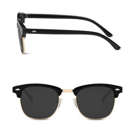 LumiSyne Men's Polarized Square Sunglasses, Retro Club Style Sunglasses, Ultra Lightweight, Semi Rimless, UV 400 Protection, Sports Driving Glasses, Glasses Case Included, black/gold