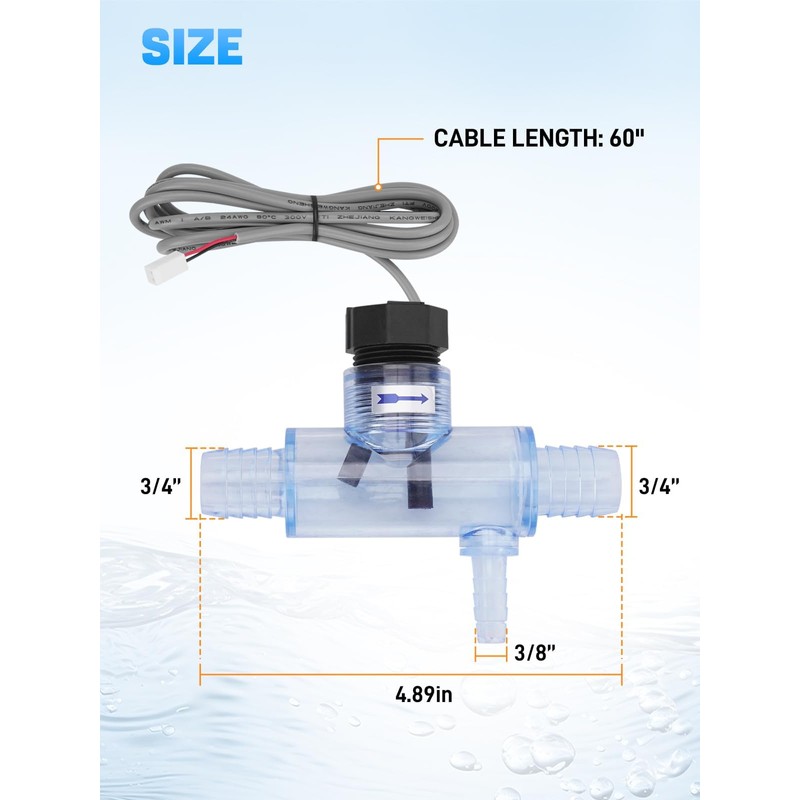 2560-040 Pool Flow Switch with Tee & Cable, Flow Sensor