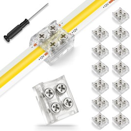 RESHAKE 15 Packs 2Pin 8mm LED Strip Connectors, Solderless LED Tape Light Connector, Transparent Tighten Screw Strip to Strip LED Connectors with Screwdriver for 12V 24V Single Color COB/SMD 2835 3528