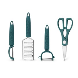 Set of P-peeler, Y-peeler, Grater, Scissors - Vegetable Peelers Graters for Kitchen Set, 4-PCS, Cheese Grater with Non-slip Handle. Kitchen Scissors All Purpose. Multipurpose Cooking and Herb Scissors