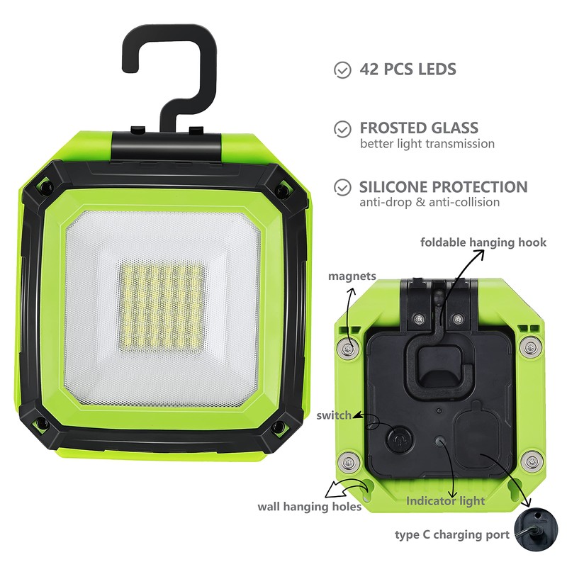 LOVORK 2 Pack Rechargeable Work Light Clamp Rotating Flood Light,