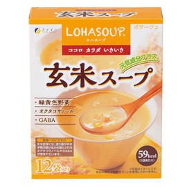 FINE JAPAN Brown Rice Soup, Potage Flavor, GABA Octa-Cosanol Formulated x 12 Bags, Brown Rice Soup