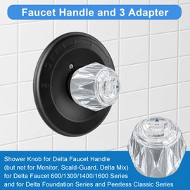Shower Faucet Handle and 3 Adapter, Compatible with Delta Faucet RP41661, RP2391, RP17451, H71, RP2389 Handle, Offset Hole Shower Knob for Shower/Tub Faucet, 2-1/2" x 2-1/8" Clear Acrylic Finish