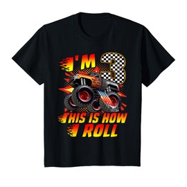 Kids I'm 3 This Is How I Roll Monster Truck Car 3rd Birthday Boys T-Shirt