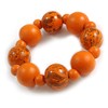 Chunky Wood Bead with Animal Print Flex Bracelet in Orange/Size