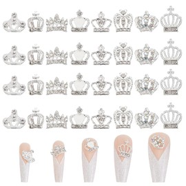 SUPERFINDINGS Silver 8 Types of Nail Deco Parts, 3D Nail Parts, Crown, Nail Rhinestone, Small Crown, Jewelry Nails, 32 Pieces, Deco Parts, For Nail Resin, Sparkling, Cute, Decoration, Resin Enclosed, DIY Jewelry Parts, For Fake Nails, 0.3 - 0.4 x 0.3 inc