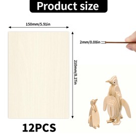 XRXYMQ Pack of 12 Plywood Wooden Panels for Crafts A5 Plywood Board 210 x 150 x 2 mm Balsa Wood 2 mm Poplar Plywood 2 mm for Laser Processing DIY Woodwork Decoration Gifts Model Making Painting
