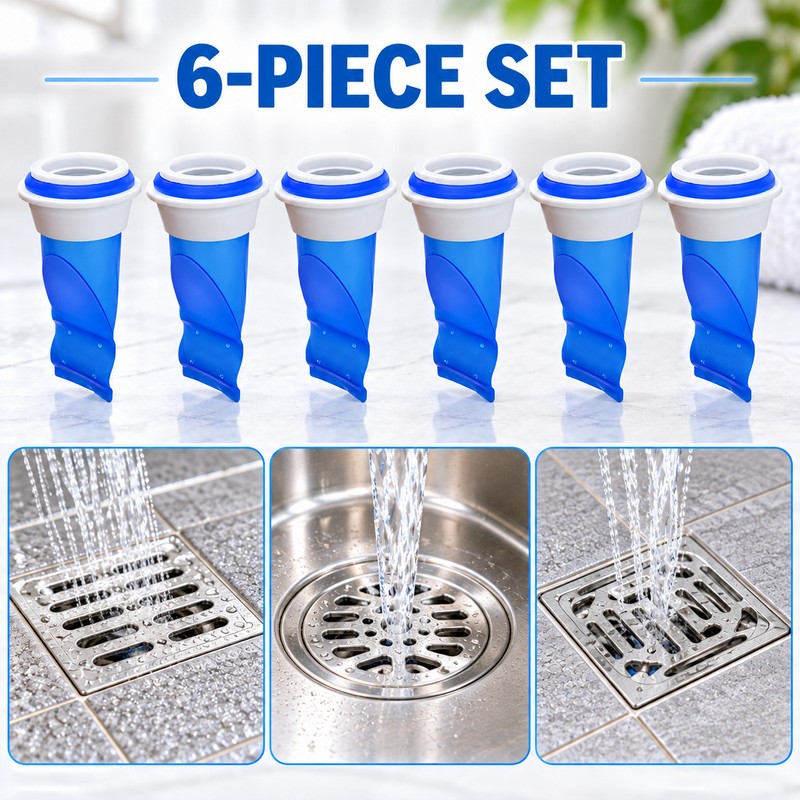 6-Piece Adjustable Silicone Floor Drain Trap – One-Way Backflow Preventer