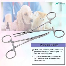 2 Pcs Pet Groomer Dog/Cat Hemostat Forceps 5" Hair Puller with STR + CRV Serrated Tips Ear Care Multipurpose Ratchet Locking Clamps Made of Stainless Steel Helps in Cleaning Nose, Paws, Furs Silver