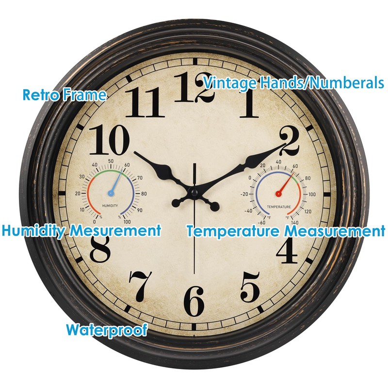 Alarllok 16 Inch Large Outdoor Clock with Thermometer and Hygrometer