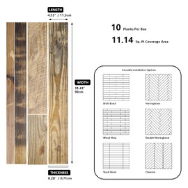W&S 10Pack Peel and Stick Real Reclaimed Barn Wood Wall Paneling. Adhesive Shiplap Boards for Wall, Vintage Farmhouse Rustic Natural Wooden Panel for Living Room Bedroom RV Interior Accent (11.14Sqft)