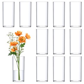 Amazing Abby - Viola Piccolo - Acrylic Cylinder Vases (12-Piece Set), Plastic Cylindrical Flower Vases for Wedding Centerpieces, Home Decorations, Office Ornaments, Shatter-Proof, 6" (H)