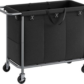 SONGMICS HOME Laundry Basket with Wheels, Rolling Laundry Hamper, Round Laundry Cart with Steel Frame and Removable Bag, Organiser - Color: Black-Rectangular, Feature: 52.8 Gal (200L)