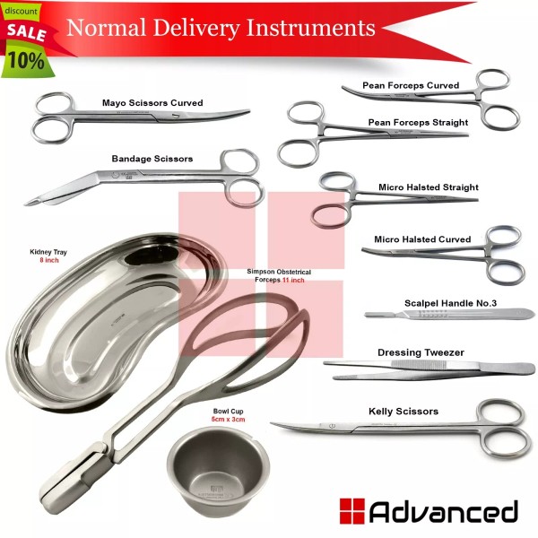 Medentra 12Pcs Basic Delivery Set Obstetrics & Gynecology Surgical Instruments