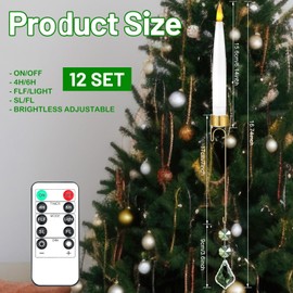 Tuanse Tuanse 12 Sets Flameless Christmas Tree Candles with Crystal Hook Remote Timer Flameless Taper LED Candle for Christmas Tree Ornament Battery Operated Light Candlestick Xmas Wedding Party(No Battery)