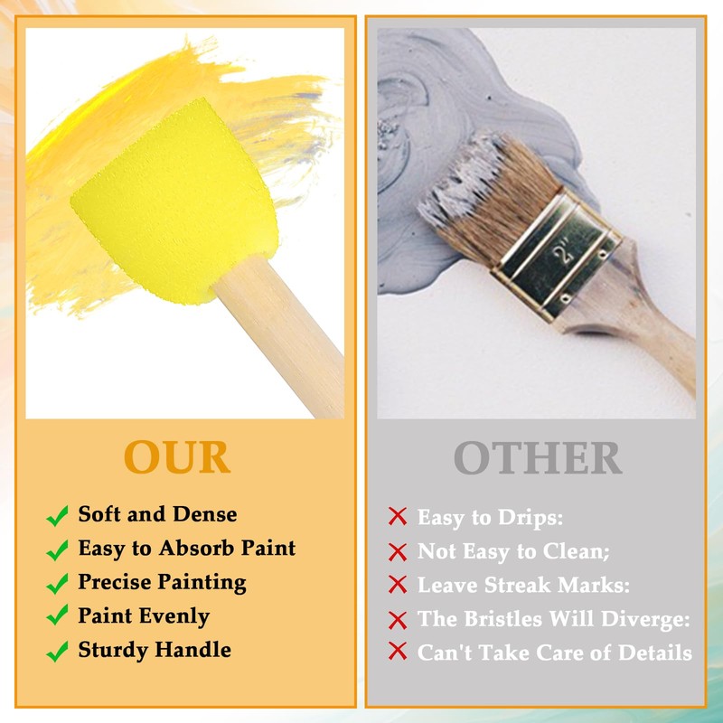 40 Pcs Round Sponge Paint Brushes Painting Brushes with Wooden