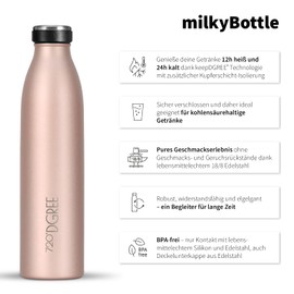 720°DGREE Stainless Steel Drinking Bottle ‘milkyBottle’ – 750 ml – BPA-Free, Leak-Proof – Suitable for Carbonated Drinks, Thermos Flask for Carbonated Drinks, University, Fitness, Outdoors, Camping