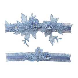 Yunyuebridal - Juego de ligas de boda para novia, encaje de flores, ligas de pierna nupcial, 2 piezas, Azul, Talla única