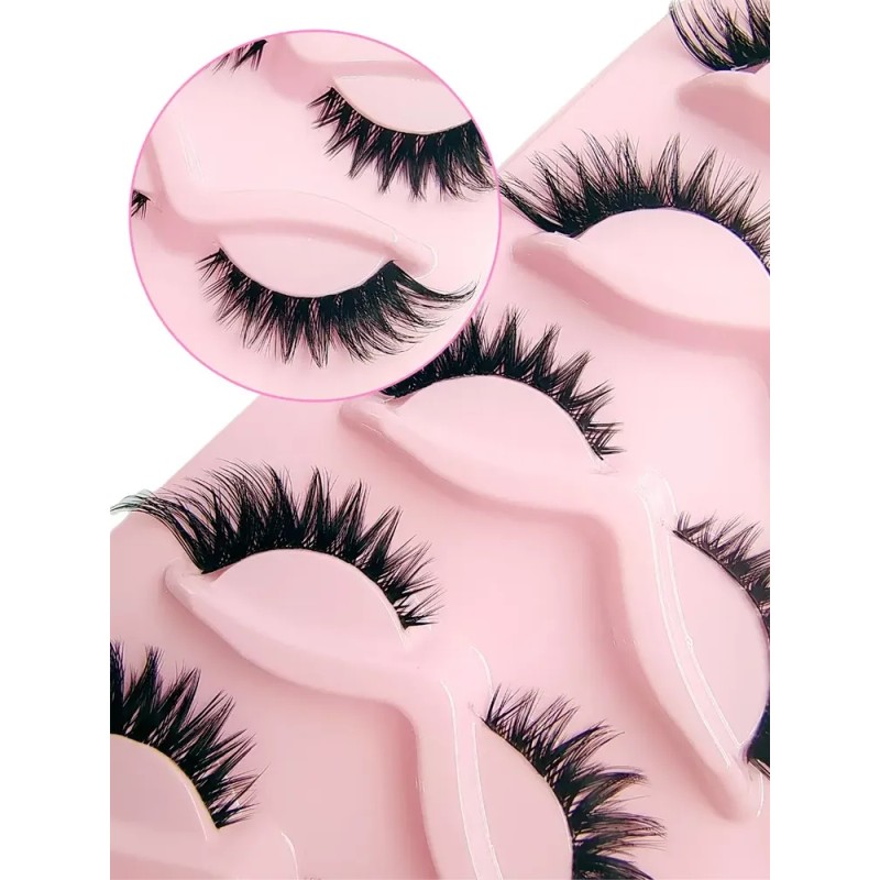 Pestañas Postizas 5 Pares Efecto Fox Eye Banda Invisible Negro