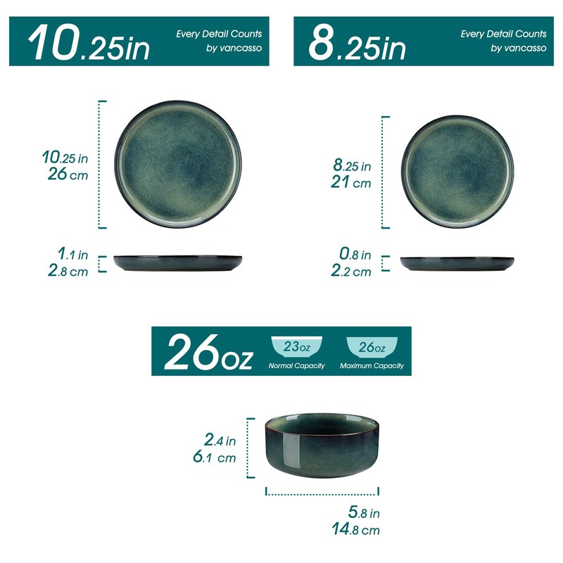 vancasso Starry 12 Pieces Dinnerware Sets for 4, Green Reactive