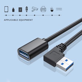 EMSea 2x USB 3.0 Male to Female Extension Data Cables 30cm Left & Right 90 Degree Elbow Plug Connector Converter 5Gbps Transfer Rate