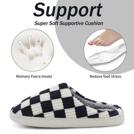 Dumhew Womens Mens House Checkered Slippers - Memory Foam Comfy Bedroom Indoor Home Slip On Ladies Slippers Size 6.5-7.5,Black