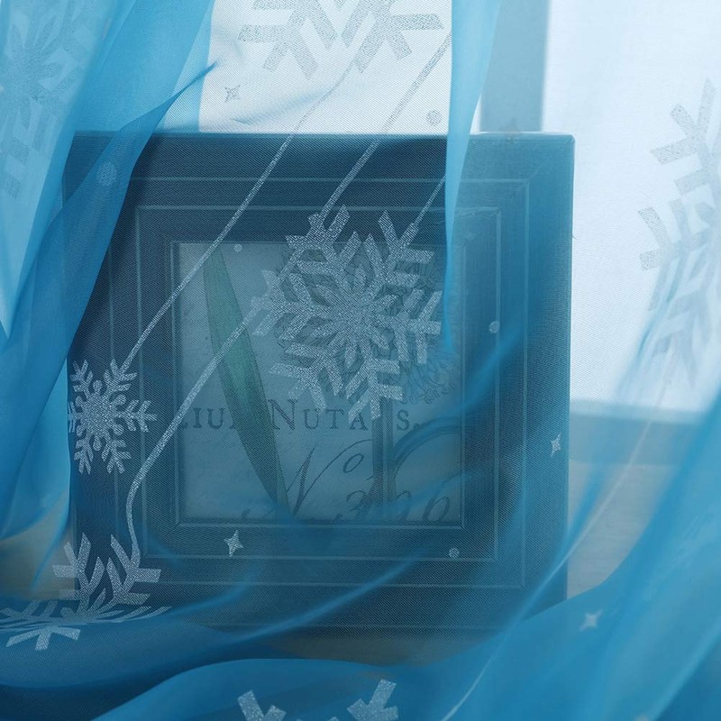 QANYEGN Transparent Printed Window Curtain, Window Panels with Snowflake Pattern,