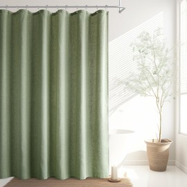 Jowels Sage Green Linen Shower Curtain, Boho Farmhouse Shower Curtain Set for Bathroom, 200GSM Luxury Weighted Water Resistant Fabric Textured Shower Curtains with 12 Metal Hooks, 72Wx90H