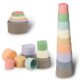 Tokiyis Stapelbecher Babyspielzeug Montessori, Kleinkind-Zahnungsspielzeug 6-12 Monate, Sensorisches Spielzeug für Kleinkinder 1-3, Baby Junge Mädchen Geschenke, Stapeltassen Spielzeug