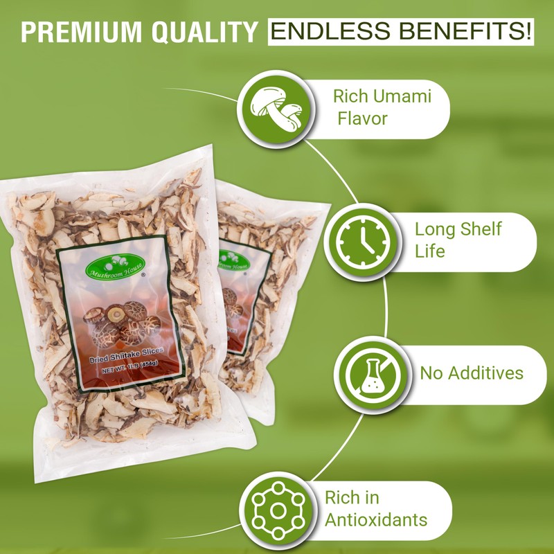 Mushroom House Dried Shiitake Mushroom Slices, 1 Pound