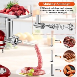 Meat Grinder Attachment for Stand Mixer w/ Grinding Plates Sausage Stuffer Tubes