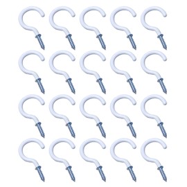Leliafleury 20Pcs Screw in Hooks Plastic Coated White Cup Hooks for Hanging Plants Cups Kitchen Utensils, 3/4 Inch