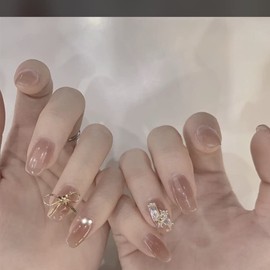 Set of 24 Daikei Ruriro Bowknot Bow Decoration Fake Nails Tongue Amusement Parks Theme Park Nails for Photography, Wedding, Coming-of-age Ceremonies, Parties, After-parties, False Nails