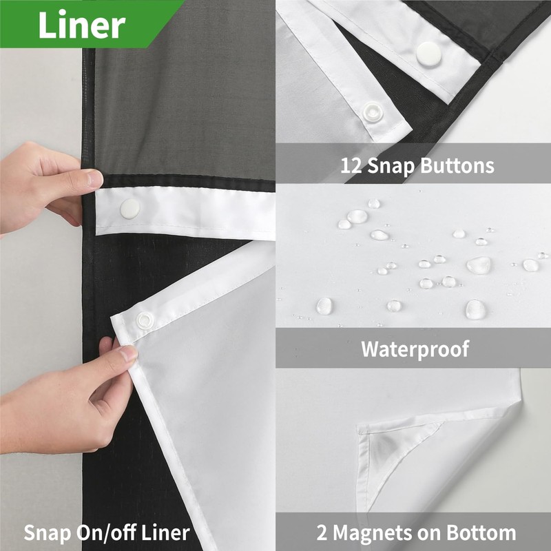 eachope Extra Long No Hooks Needed Linen Textured Shower Curtain