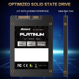 INLAND Platinum 512GB SSD SATA III 6Gb/s 2.5" 7mm TLC 3D NAND Internal Solid State Drive (512GB)