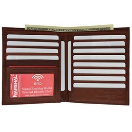 MARSHAL RFID Blocking Bifold Hipster Credit Card Wallet Premium Lambskin Leather (Burgundy)