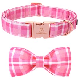 Lionheart Glory Pink Plaid Dog Collar, Adjustable Dog Collar with Bow Tie, Pet Gift Girl Collar for Dogs, Soft Bow Tie, Dog Collars for Small Dogs