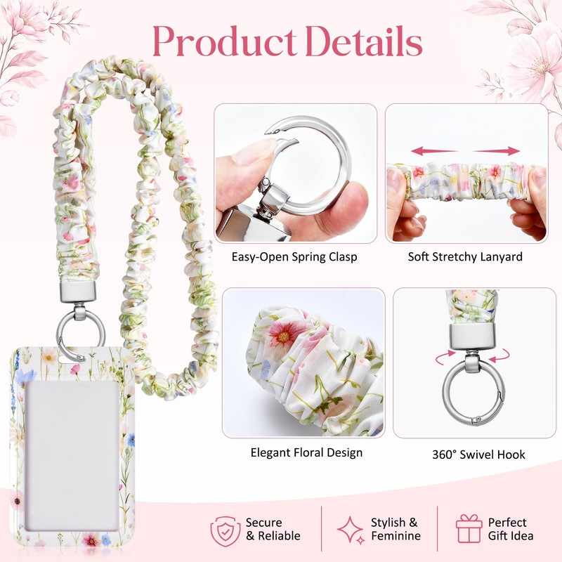 NTYNTY Floral Scrunchie Lanyard with ID Badge Holder, Soft Stretchy
