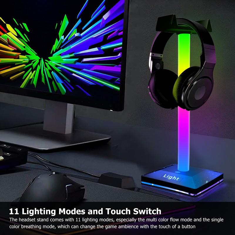 RGB Gaming Headset Stand Type C USB LED Headphone Holder