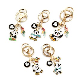 ARFUKA Keyring Skating Panda Pendant Keychain Metal Key Ring Charm Jewellery Christmas Birthday Gift Keyrings Key Chain Key Ring Holder for Men and Women Pack of 5