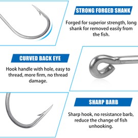 Octopus Beak Circle Hooks, 30pcs Stainless Steel Fishing Hooks Big Game Forged Offset Hooks Suicide Bait Fish Hooks for Saltwater Freshwater