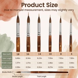houlishu 6 Pcs Watercolor Brushes Set - Extended Needle Point Hybrid Sable & Synthetic, Fine Detailing for Watercolor Acrylic Gouache Ink Painting