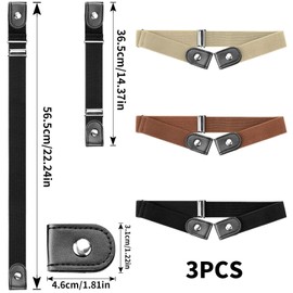 KGGZKG Pack of 3 Belts Without Buckle Elastic Stretch Belt Adjustable Buckle-Free Invisible Stretch Belt Children's Belt, Black + coffee + beige