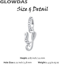 GLOWDAS Letter Charms Initials A to Z Necklace Pendant, 925 Sterling Silver Alphabet Beads and Ampersand & Charm Fit European DIY Bracelet, Gifts for First Mother's Day/Christmas, Sterling Silver